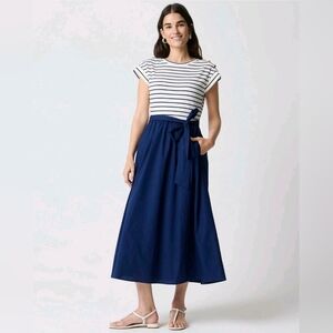 J. Crew Factory Button Shoulder Tie Waist Mixy Dress Size Medium Nwt